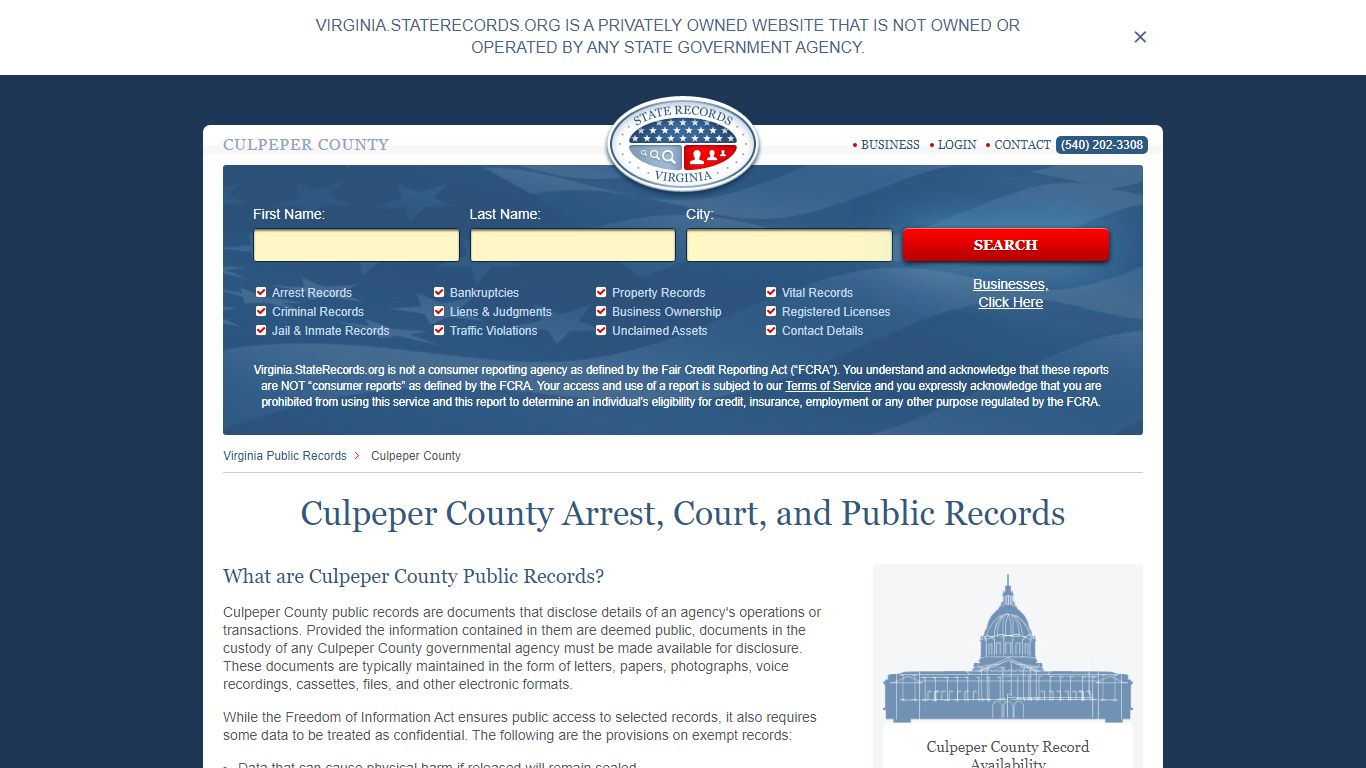 Culpeper County Arrest, Court, and Public Records