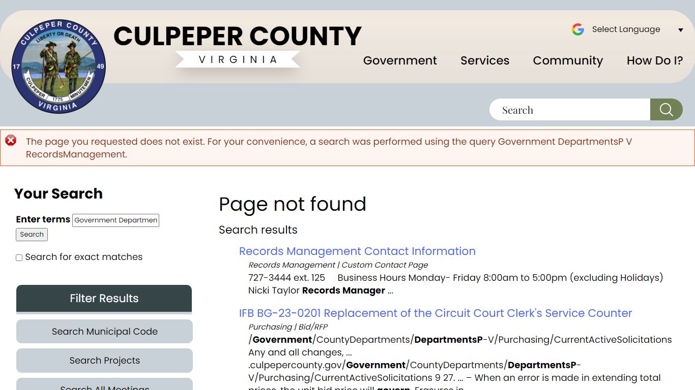 Records Management - Culpeper County, Virginia